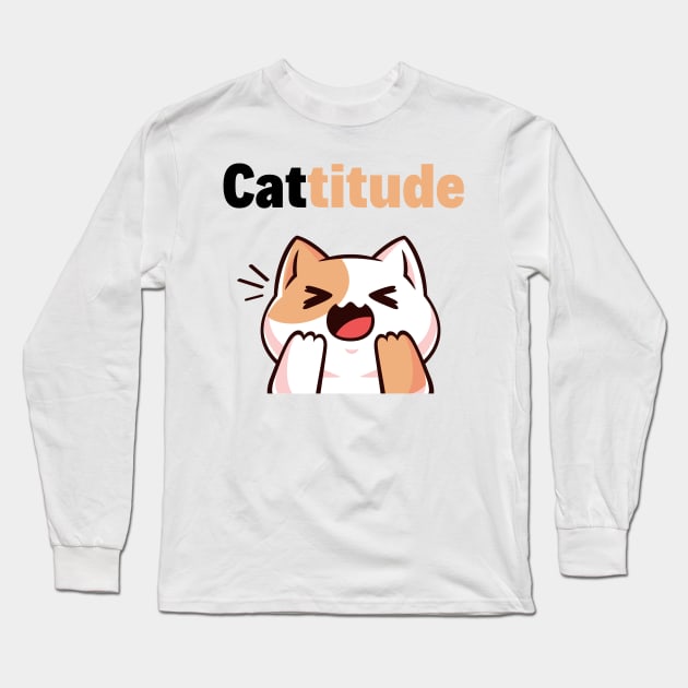 Moody Cat With A Cattitude Long Sleeve T-Shirt by LetsGetInspired